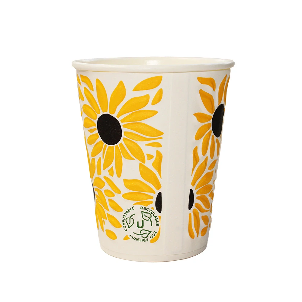Papierový pohár AQUA SUNFLOWER 3D 350ml 100% ECO / 25 ks