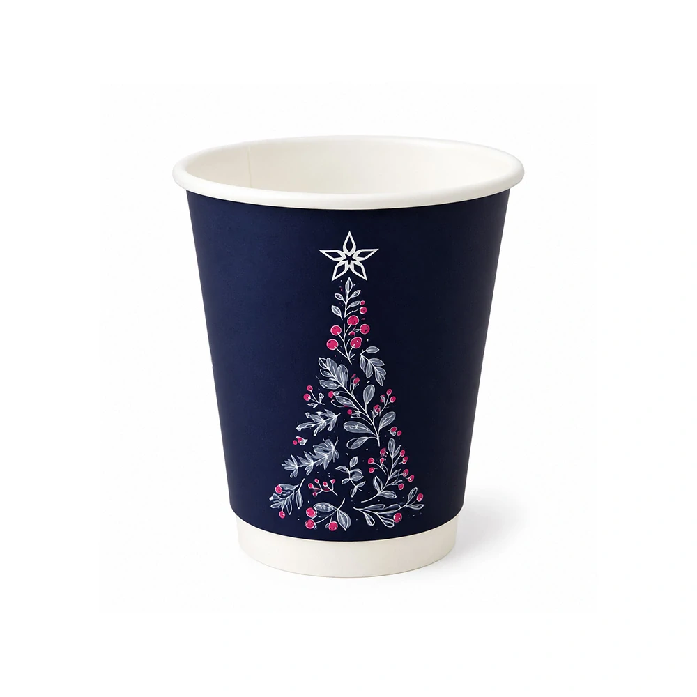 Vianočný papierový pohár dvojvrstvový AQUA BLUE MERRY CHRISTMAS 340ml (12Oz) - bez plastu / 25 ks