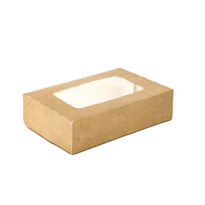 Krabica na zákusky hnedý 23x15x5cm s okienkom / 15 ks