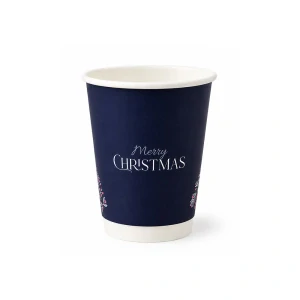 Vianočný papierový pohár dvojvrstvový AQUA BLUE MERRY CHRISTMAS 220ml (8Oz) - bez plastu / 25 ks