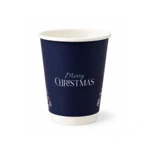 Vianočný papierový pohár dvojvrstvový AQUA BLUE MERRY CHRISTMAS 340ml (12Oz) - bez plastu / 25 ks