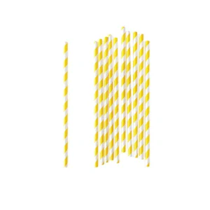 Slamky koktejlové z papiera 100 % ECO YELLOW STRIPES / 150 ks